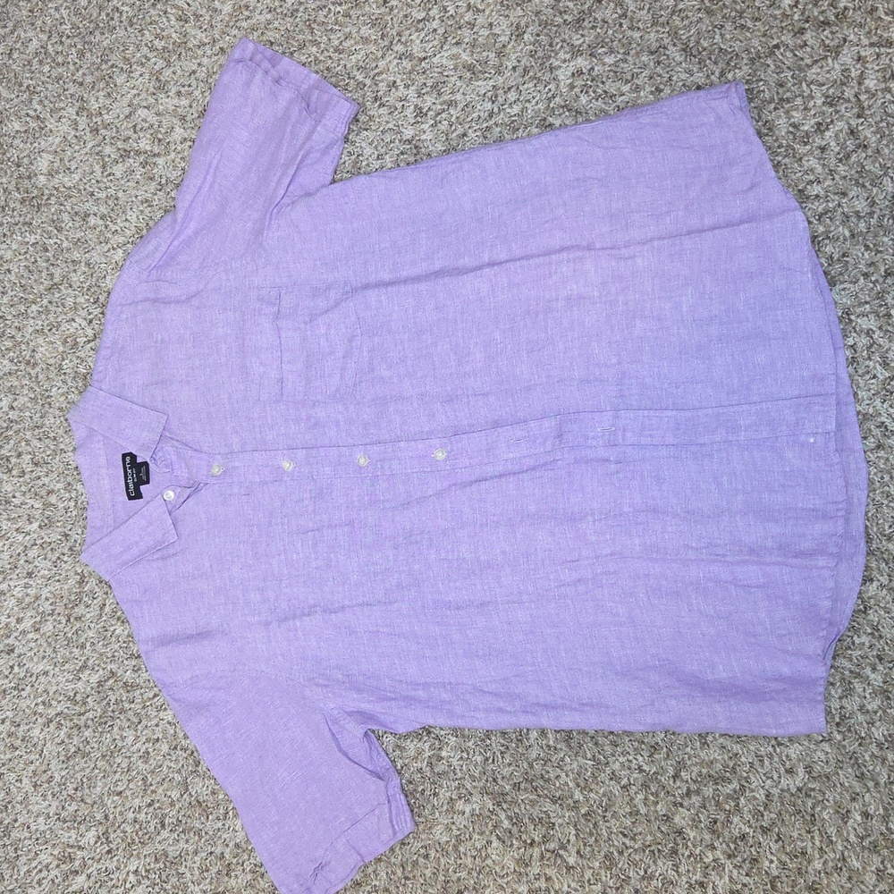 Claiborne Lavender Linen Mens Size L Short-Sleeve Button-Down Shirt